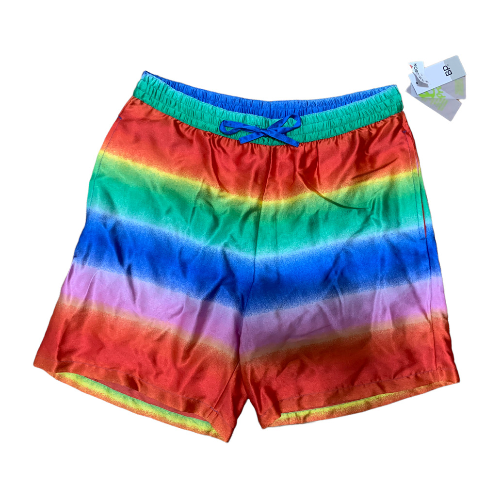 Bp. Be Proud By Bp Gender Inclusive Satin Shorts‎ In Red Multi Rainbow Ombre S